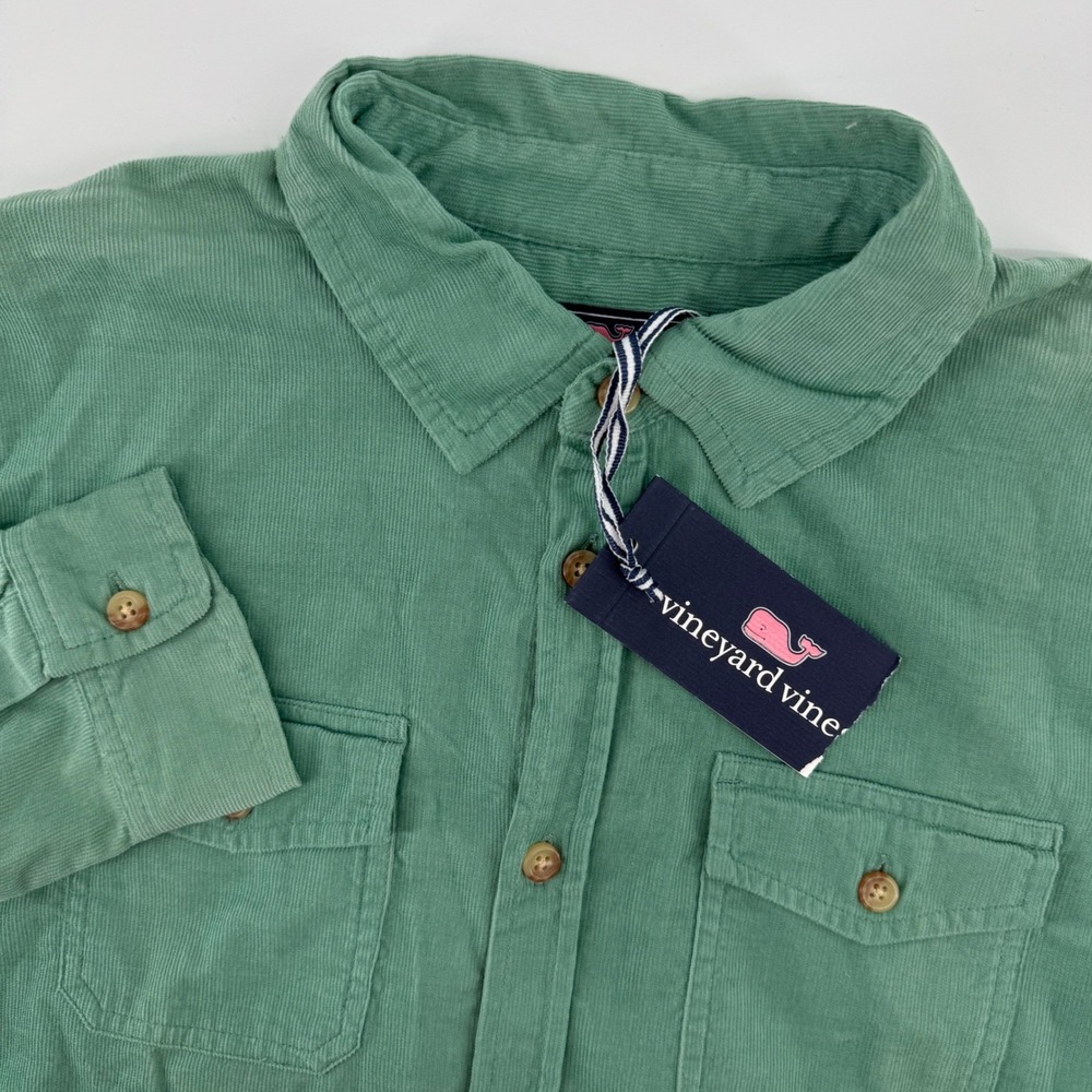 Vineyard Vines Corduroy Shirt Boys XL Sage Green Solid Button Up 3W001625-387